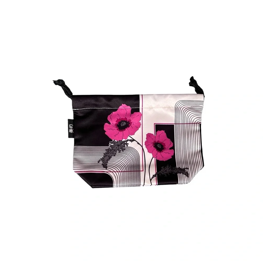 PAUL & JOE Beaute Pink Poppy Satin Mini Drawstring Cosmetic Pouch Makeup Bag